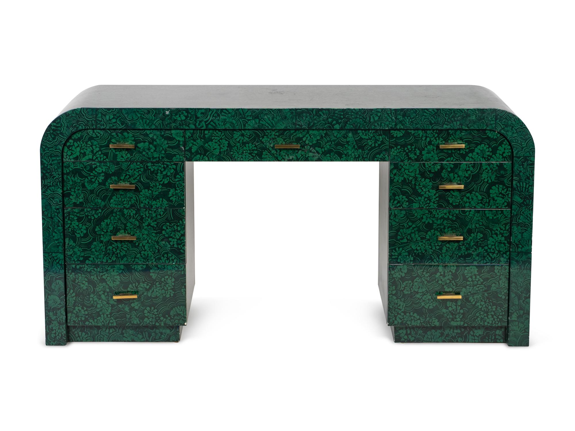 A Contemporary Green and Black Lacquer Pedestal Desk — 20TH CENTURY
