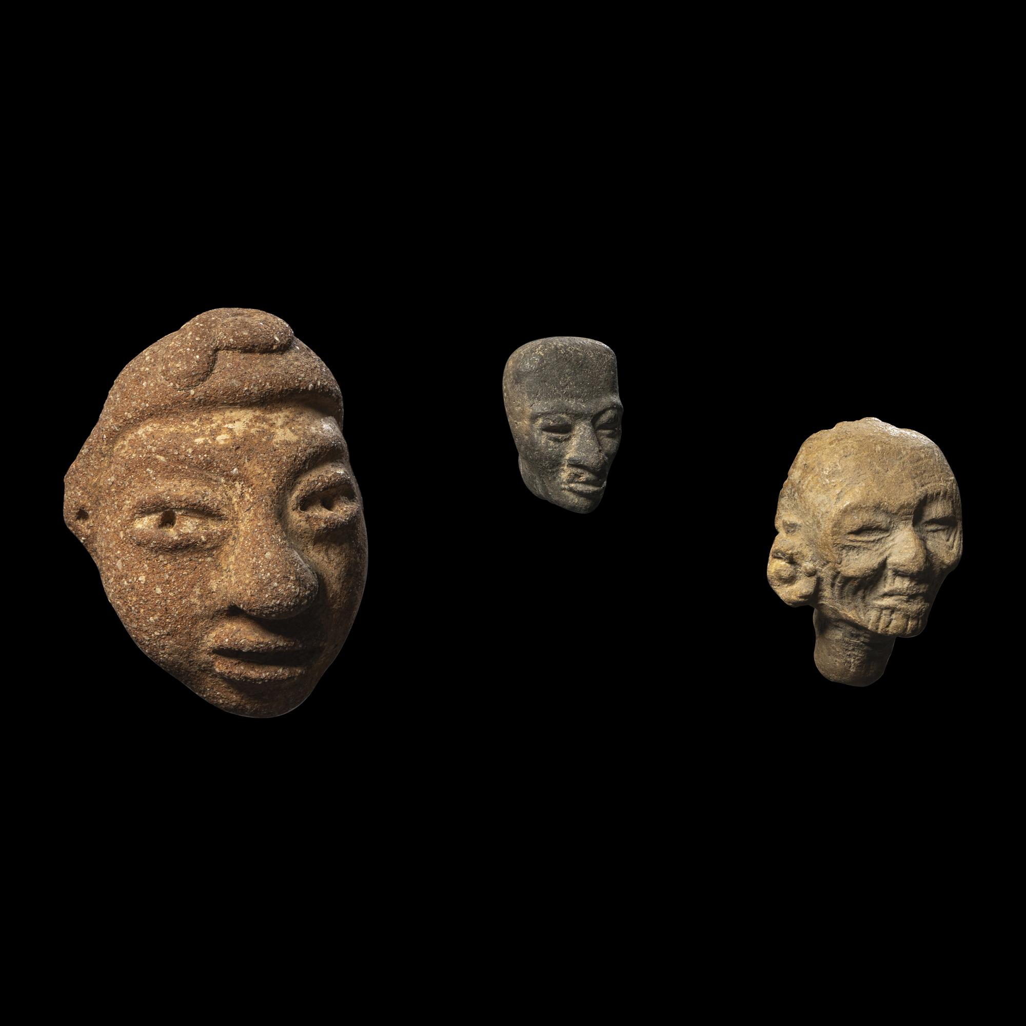 Three Pre-Columbian Stone Heads