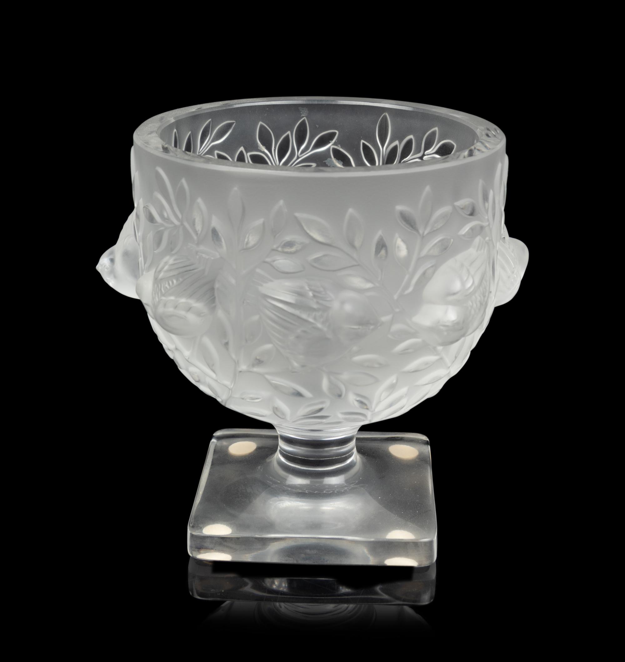 A Lalique Elisabeth Vase, Anemone Ornament and Four Floral Ornaments