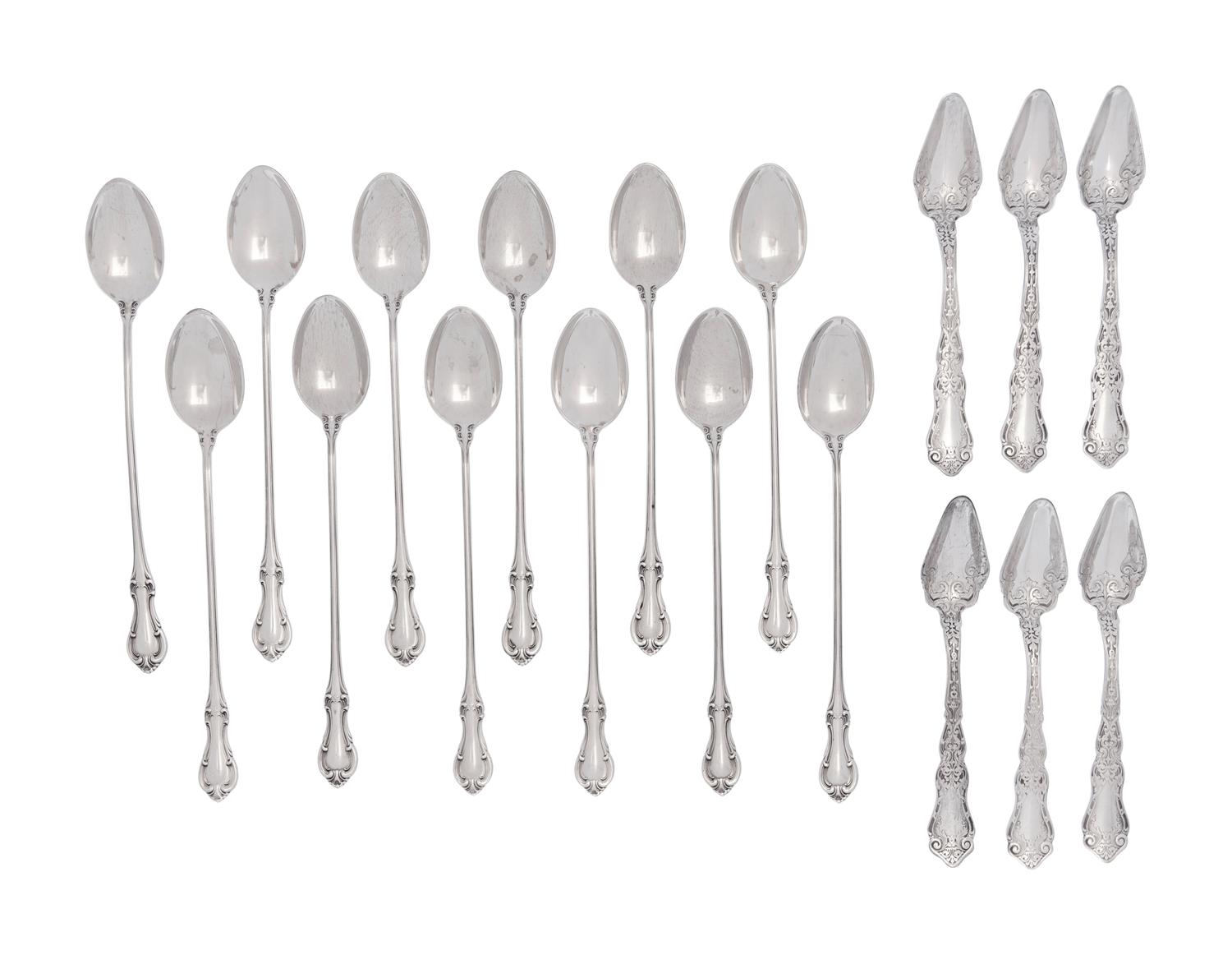 A Set of Twelve American Silver Iced Tea Spoons and Six American Silver-Plate Fruit or Dessert Spoons