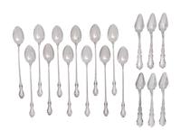 A Set of Twelve American Silver Iced Tea Spoons and Six American Silver-Plate Fruit or Dessert Spoons