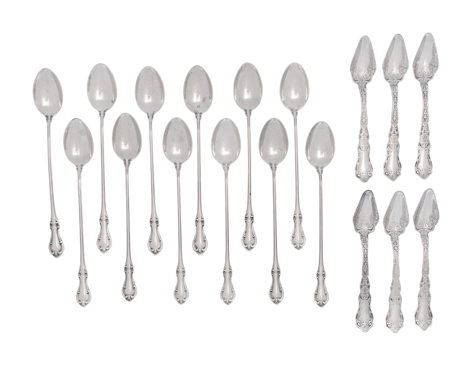 A Set of Twelve American Silver Iced Tea Spoons and Six American Silver-Plate Fruit or Dessert Spoons