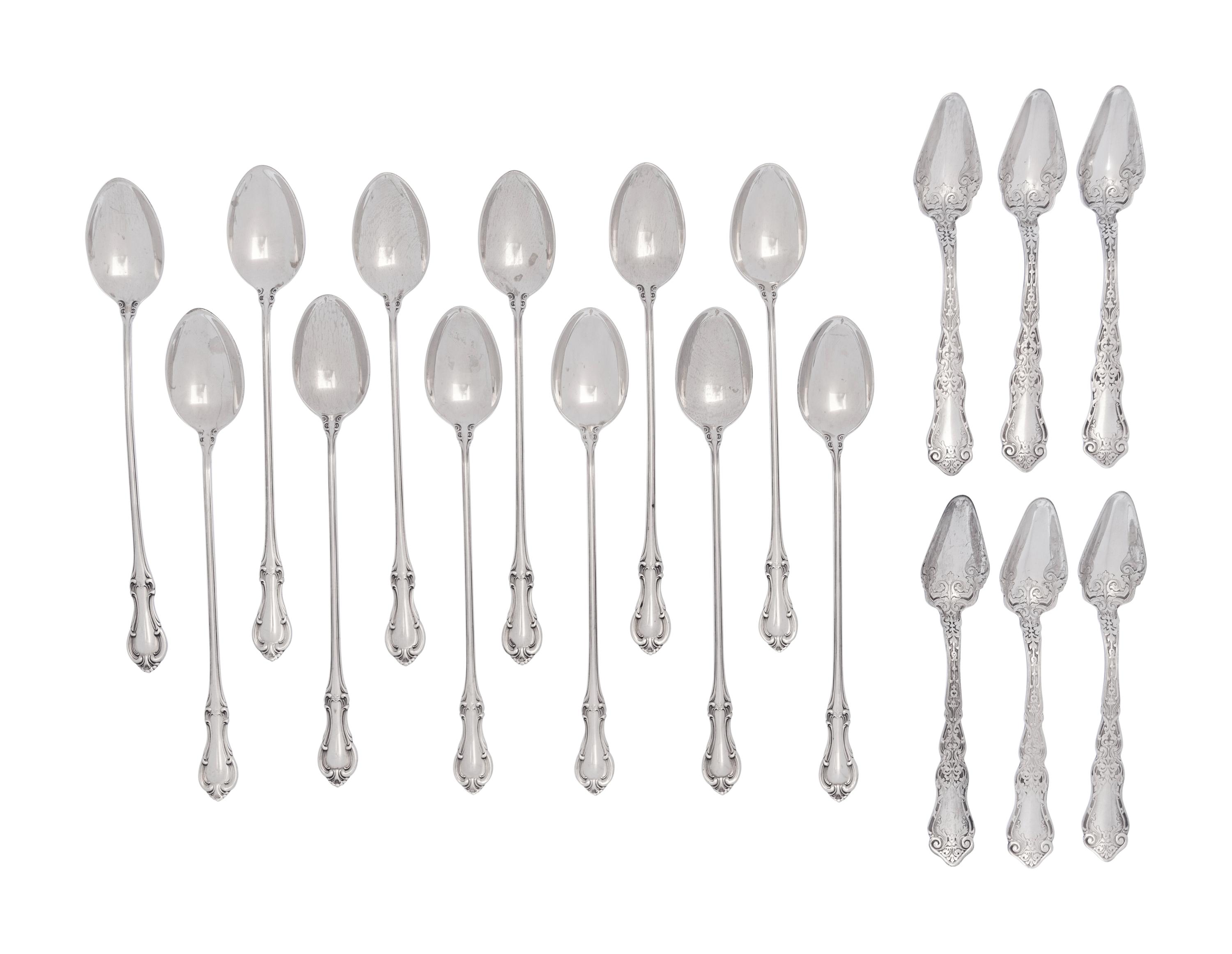 A Set of Twelve American Silver Iced Tea Spoons and Six American Silver-Plate Fruit or Dessert Spoons