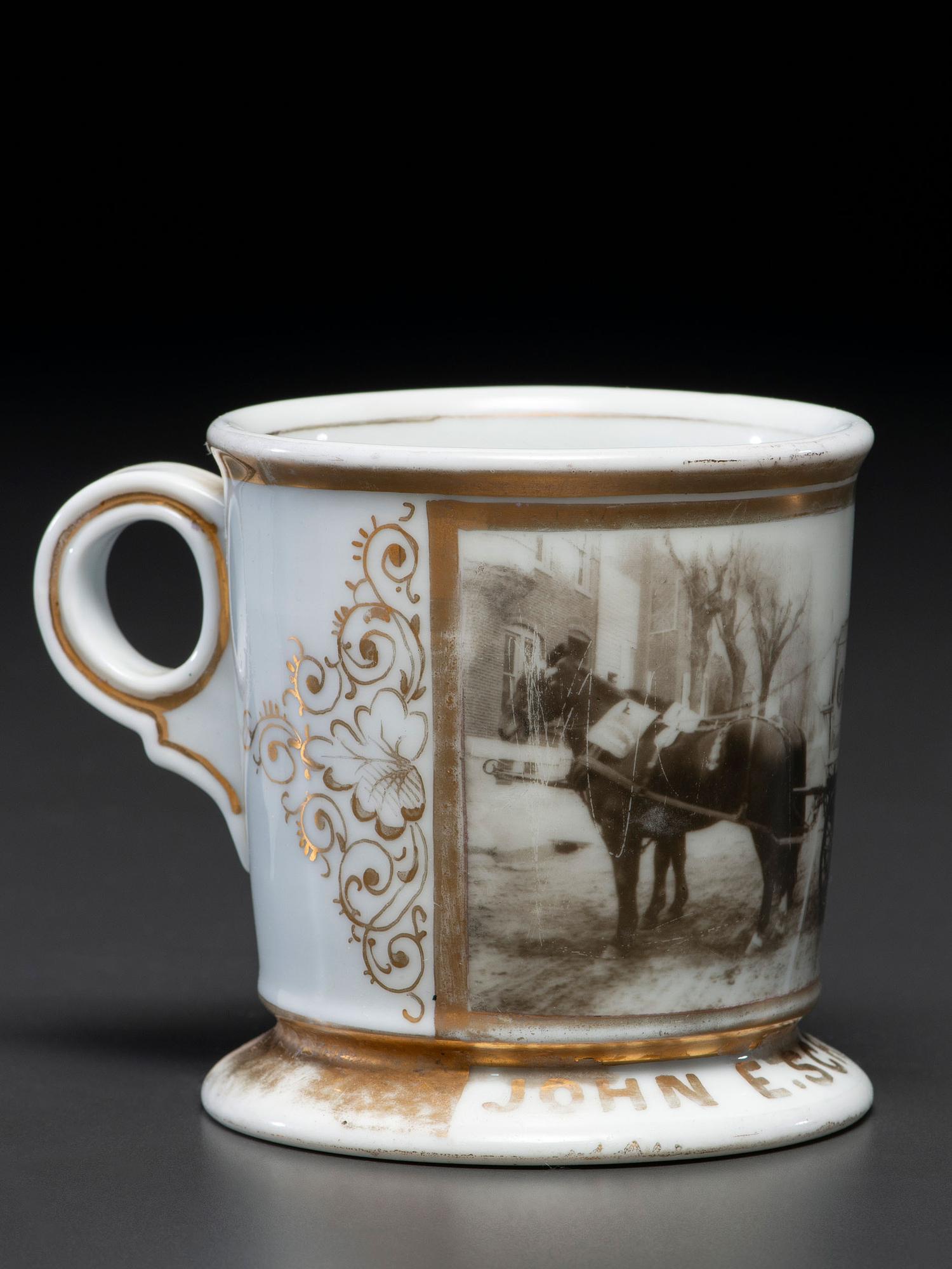 A Dry Goods Store Proprietor's Porcelain Occupational Shaving Mug Belonging to John E. Schuon