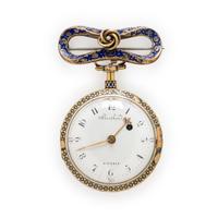 French, Enamel Open Face Pocket Watch Lapel Pin
