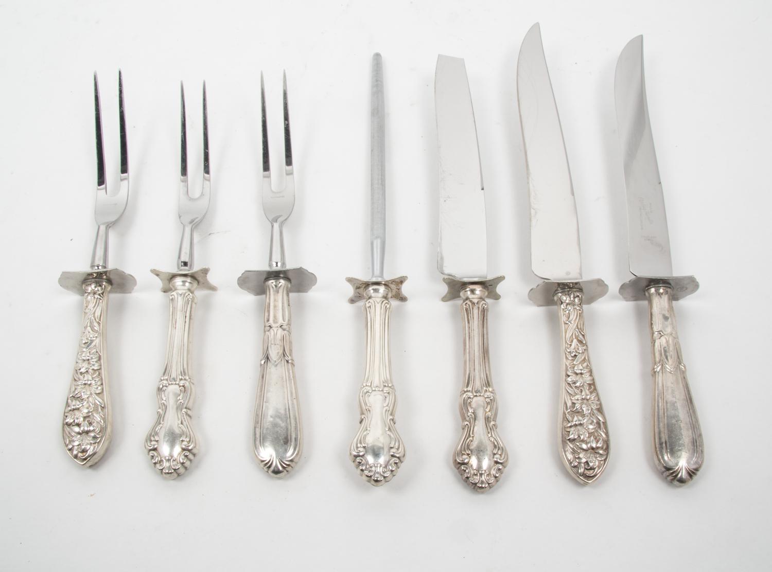 Three American Silver Carving Sets Length of Lily knife 13 1/2 inches.