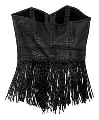 Black Leather Fringe Corset Top, Skirt and Arm Bands