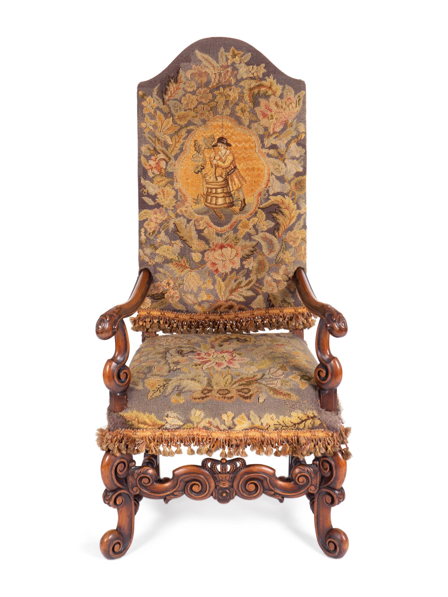 A Louis XIV Style Needlepoint-Upholstered Walnut Armchair — 19TH CENTURY