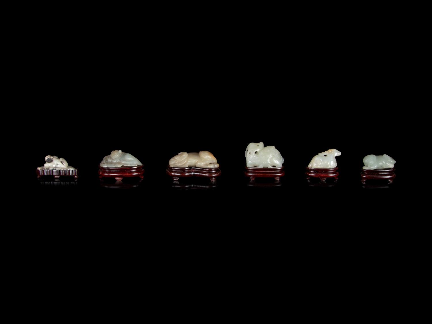 Six Chinese Carved Jade Figures of Animals