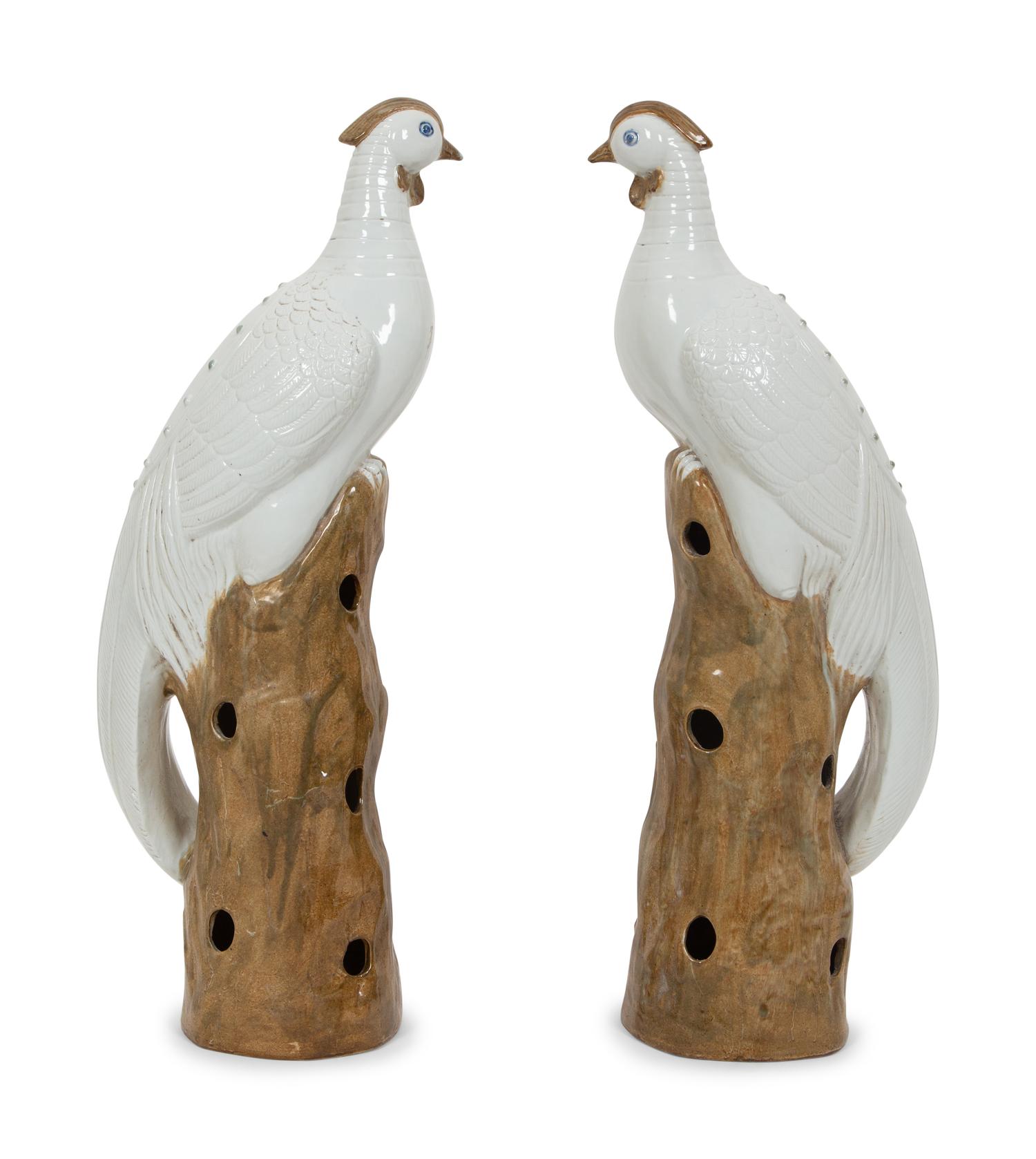 A Pair of Chinese Glazed Ceramic Exotic Birds