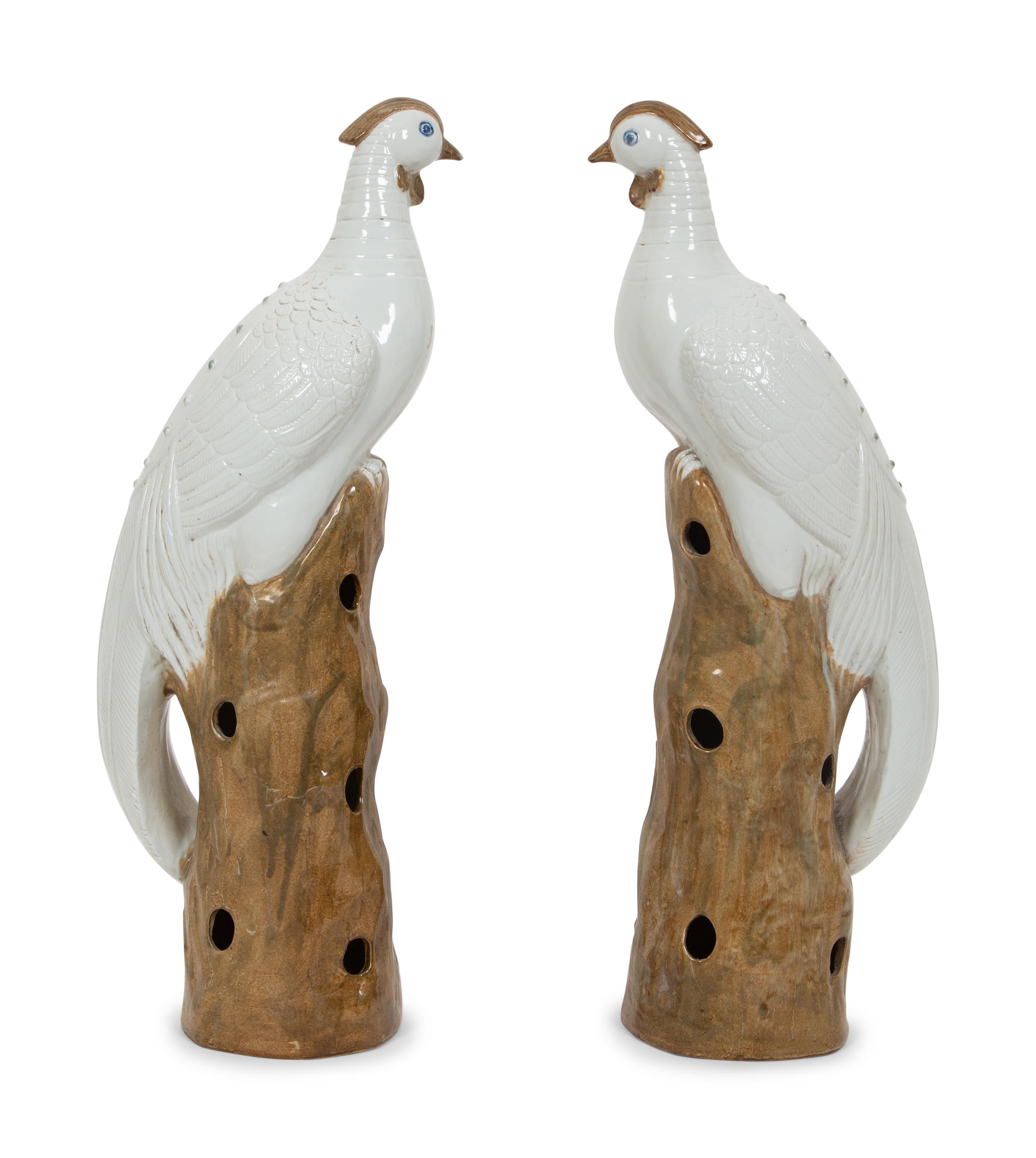 A Pair of Chinese Glazed Ceramic Exotic Birds