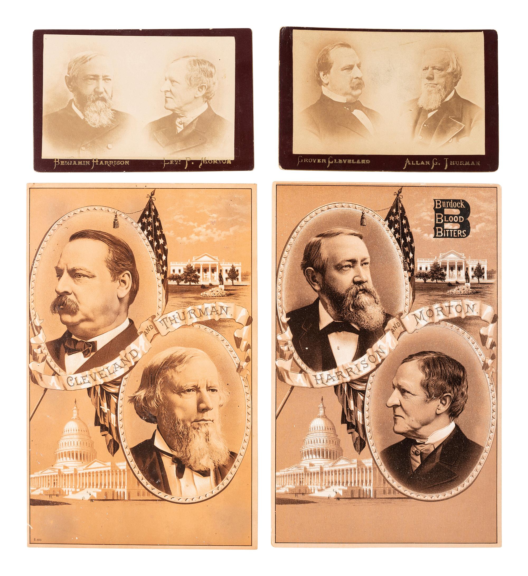 [1888 ELECTION] -- [HARRISON, Benjamin] -- [CLEVELAND, Grover]. A group of fans, covers, cabinet cards, and other ephemera related to the 1888 presidential election, including: