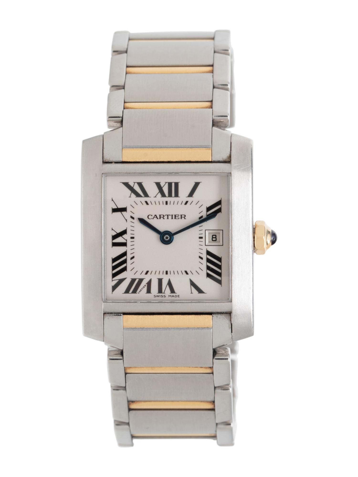 CARTIER, STAINLESS STEEL AND 18K YELLOW GOLD 'TANK FRANÇAISE' WATCH