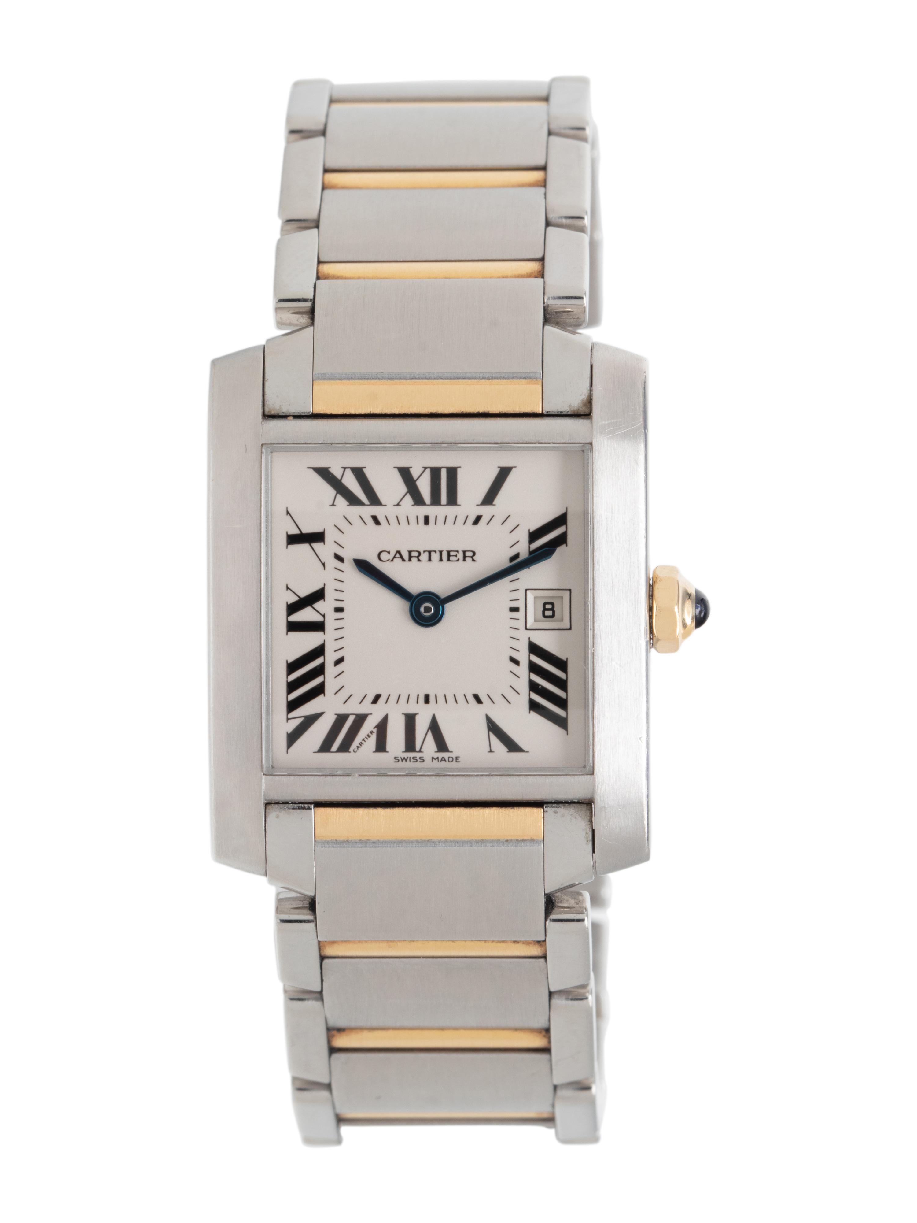 CARTIER, STAINLESS STEEL AND 18K YELLOW GOLD 'TANK FRANÇAISE' WATCH