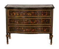 A Continental Louis XVI Style Floral Painted Commode