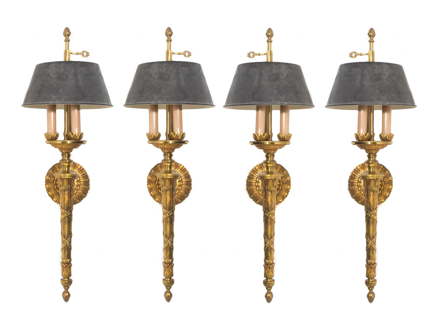 A Set of Four Gilt Bronze Sconces Height 24 1/4 inches. — 20TH CENTURY