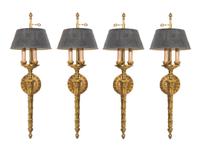 A Set of Four Gilt Bronze Sconces Height 24 1/4 inches. — 20TH CENTURY
