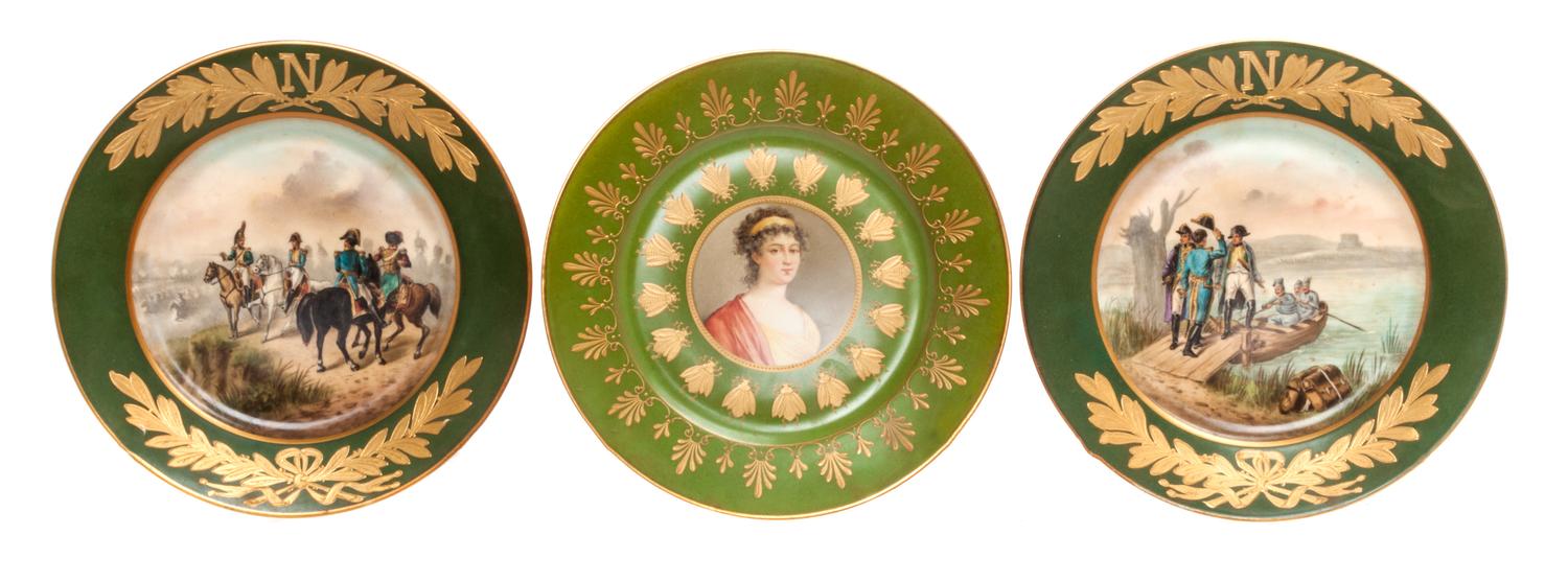 Three Napoleonic Sevres Style Plates Diameter 9 1/2 inches.