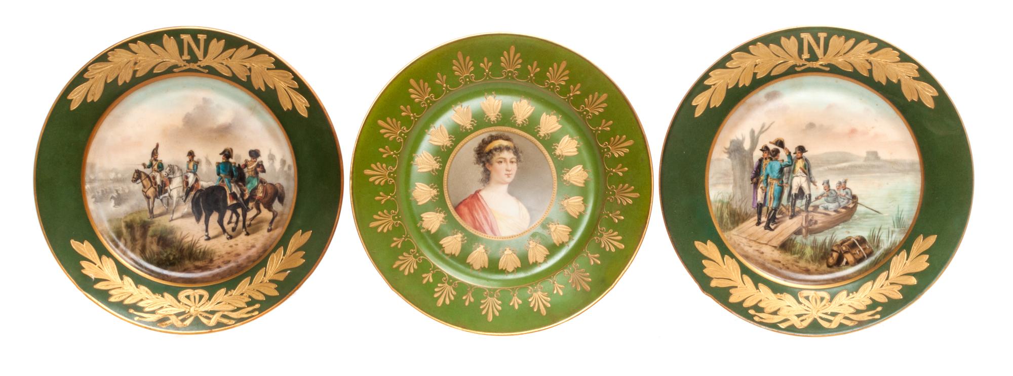 Three Napoleonic Sevres Style Plates Diameter 9 1/2 inches.