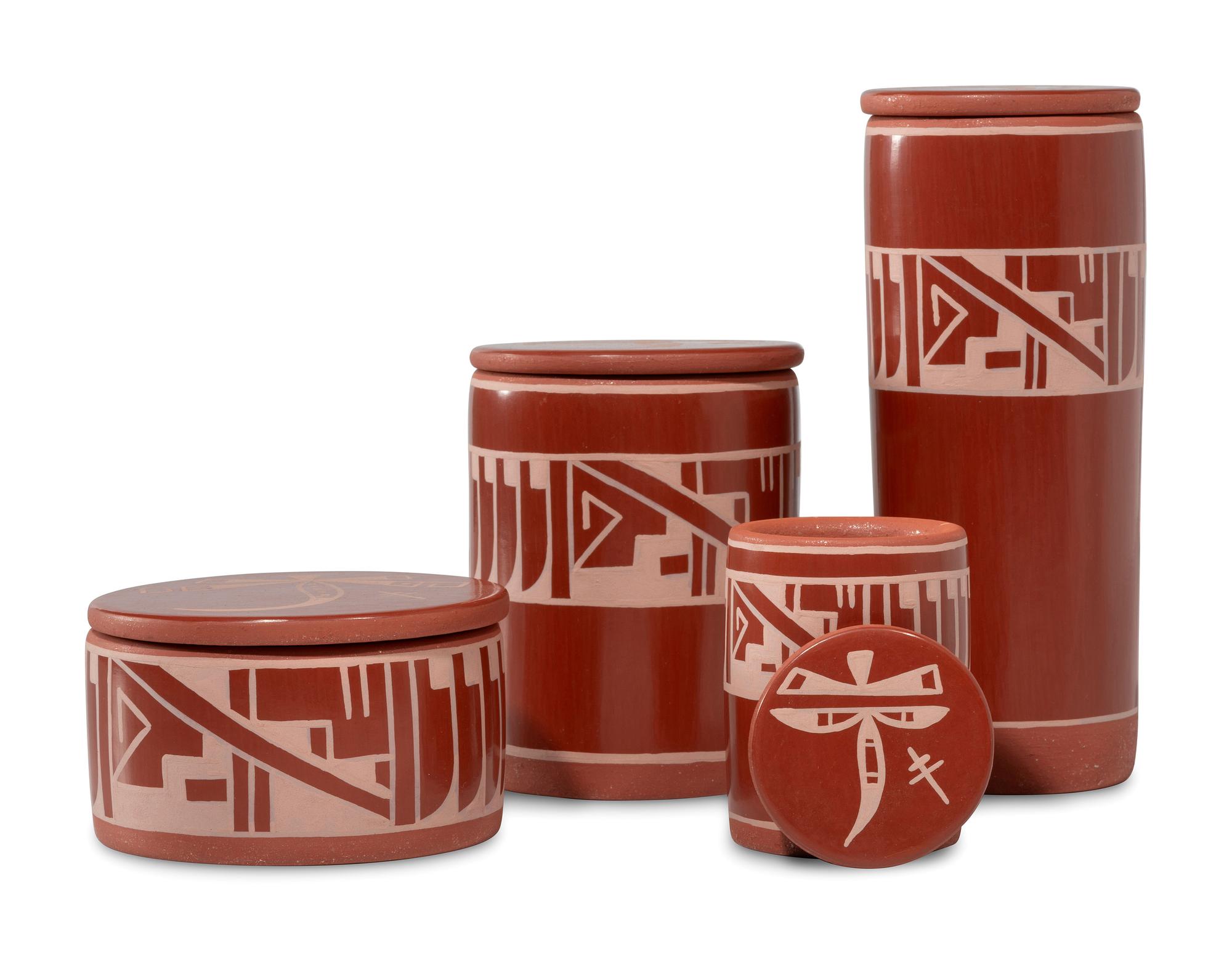 Collection of Redware Pottery Canisters