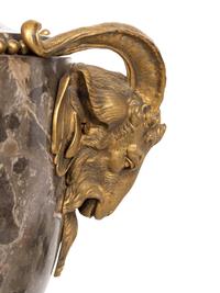 A Pair of French Gilt Bronze Mounted Marble Urns