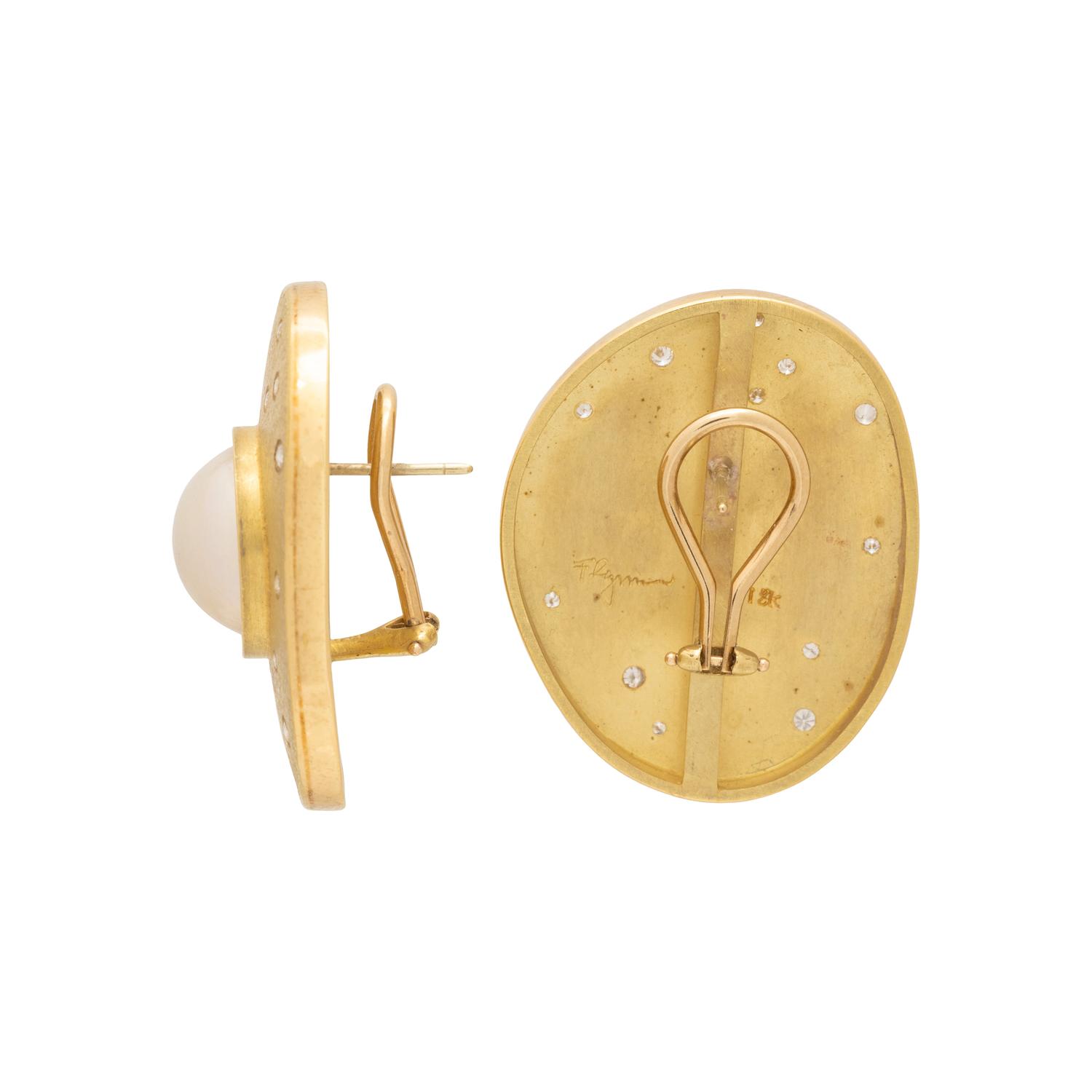 YELLOW GOLD, MABE CULTURED PEARL AND DIAMOND CLIP EARRINGS