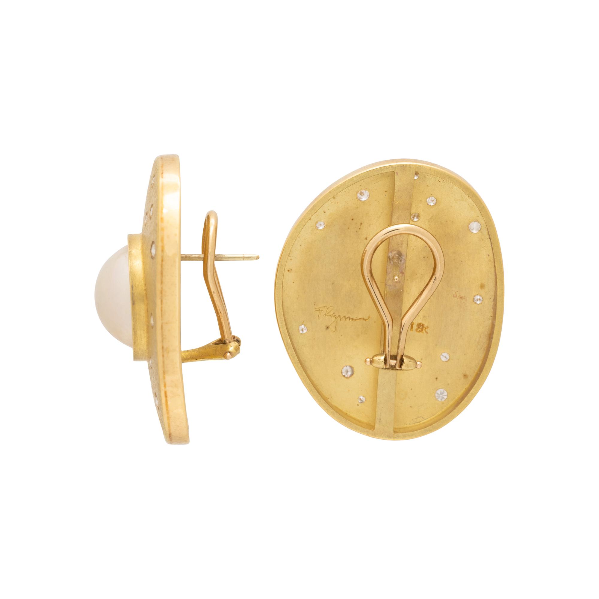 YELLOW GOLD, MABE CULTURED PEARL AND DIAMOND CLIP EARRINGS