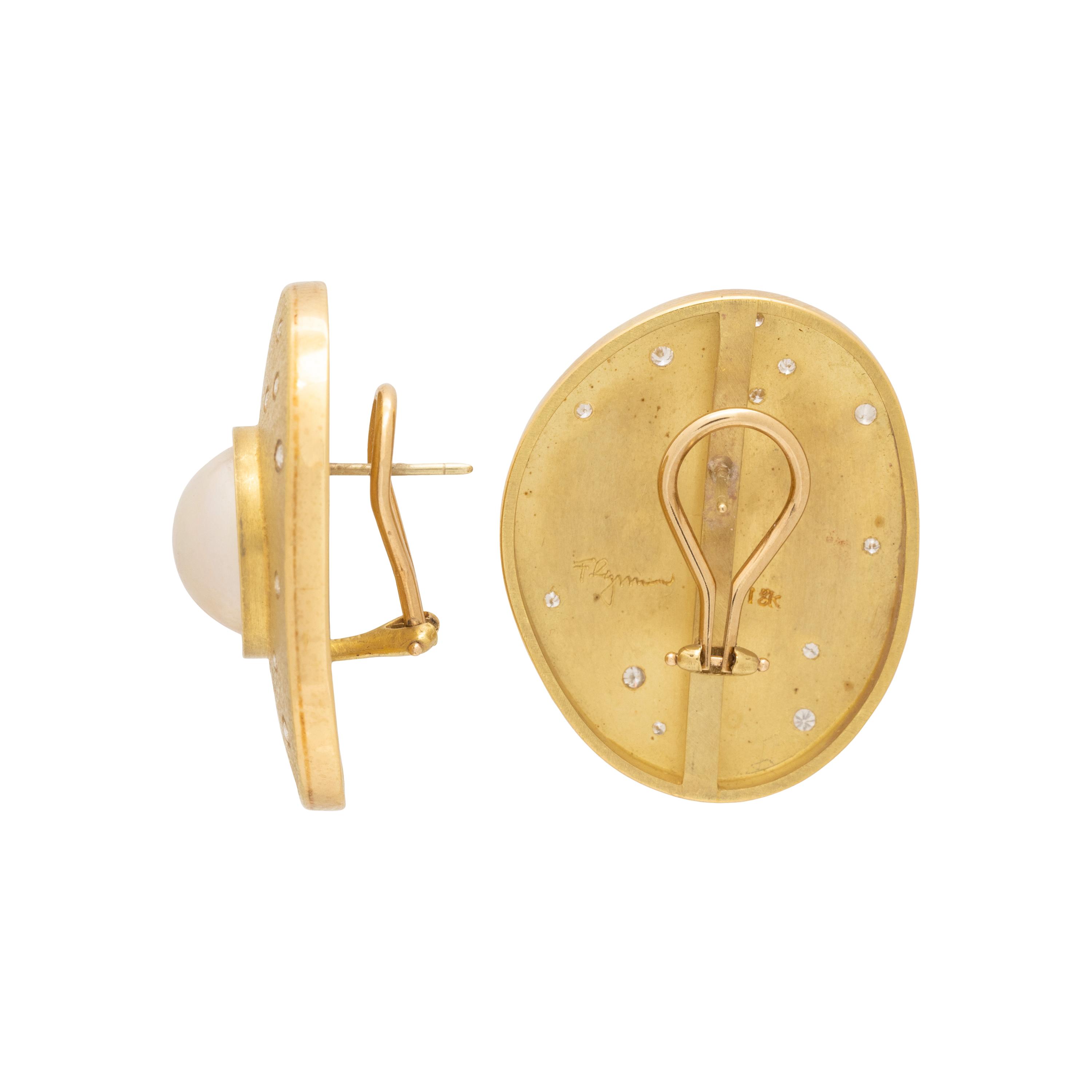 YELLOW GOLD, MABE CULTURED PEARL AND DIAMOND CLIP EARRINGS