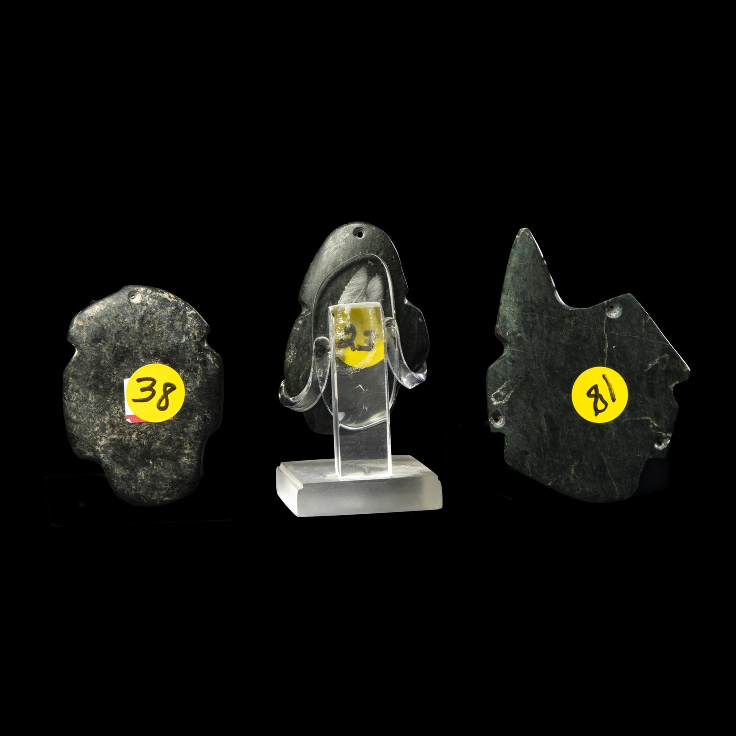 Three Mezcala Greenstone Mask Pendants