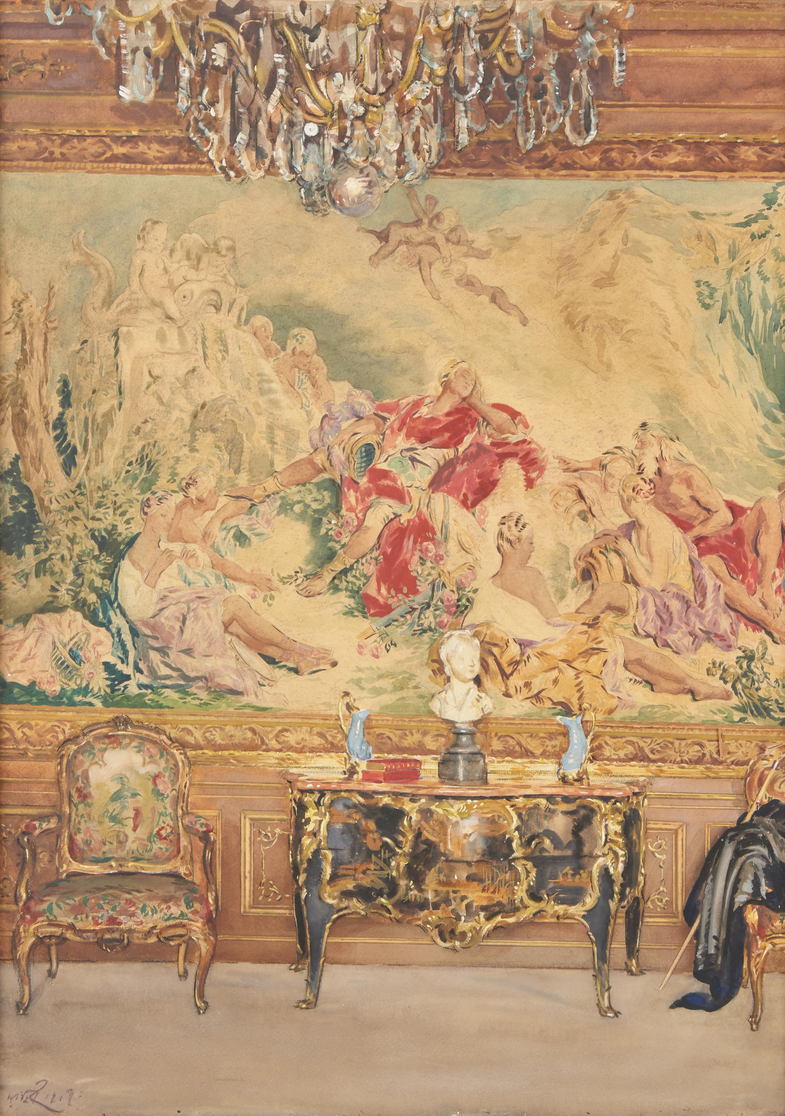 William Bruce Ellis Ranken (Scottish, 1881–1941) — Interior Scene, Tapestry Room, 1917
