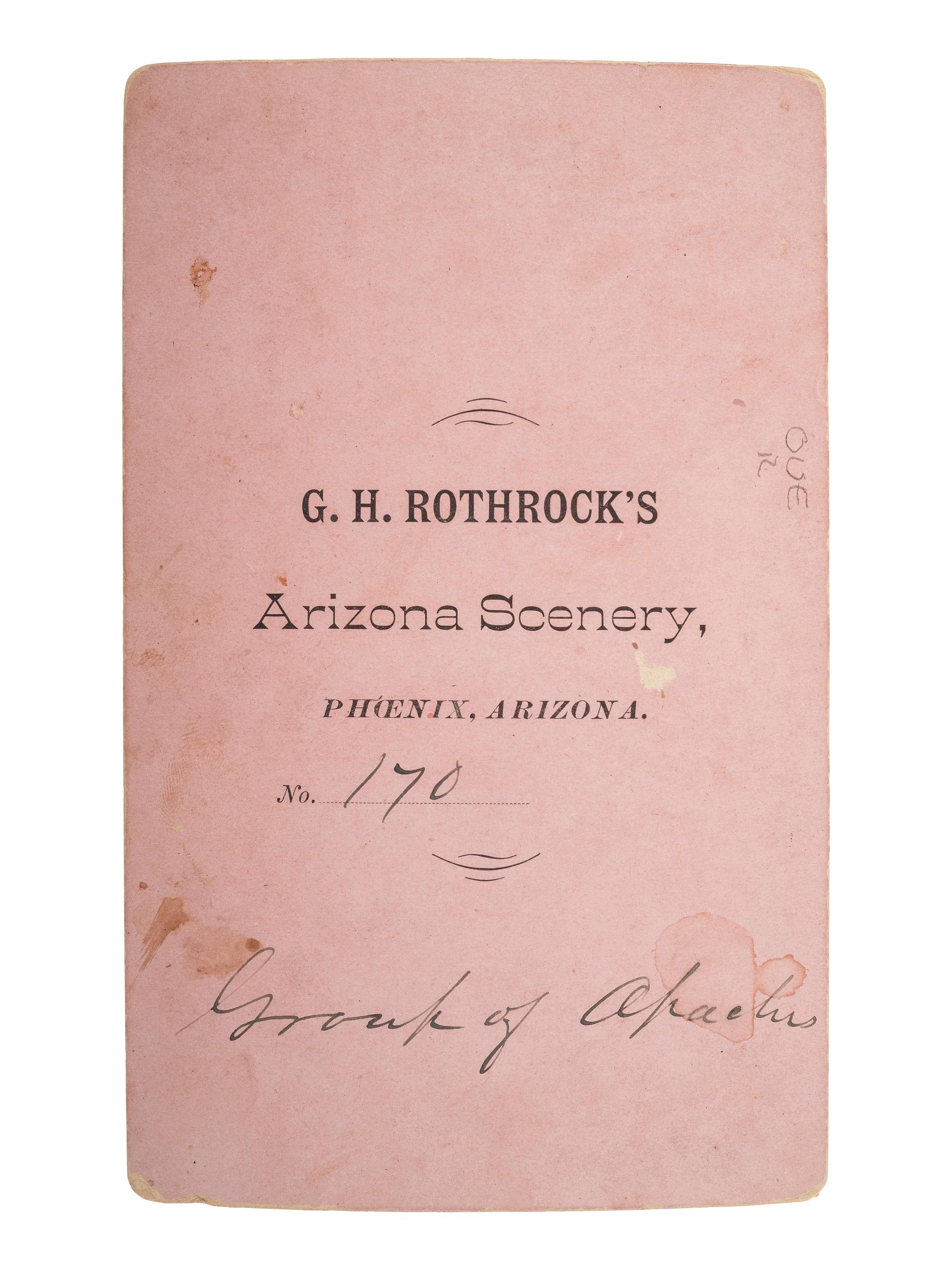 [NATIVE AMERICANS]. ROTHROCK, G.H. (1843-1924), photographer. A group of 2 stereoviews of Apache subjects. Phoenix, AZ.