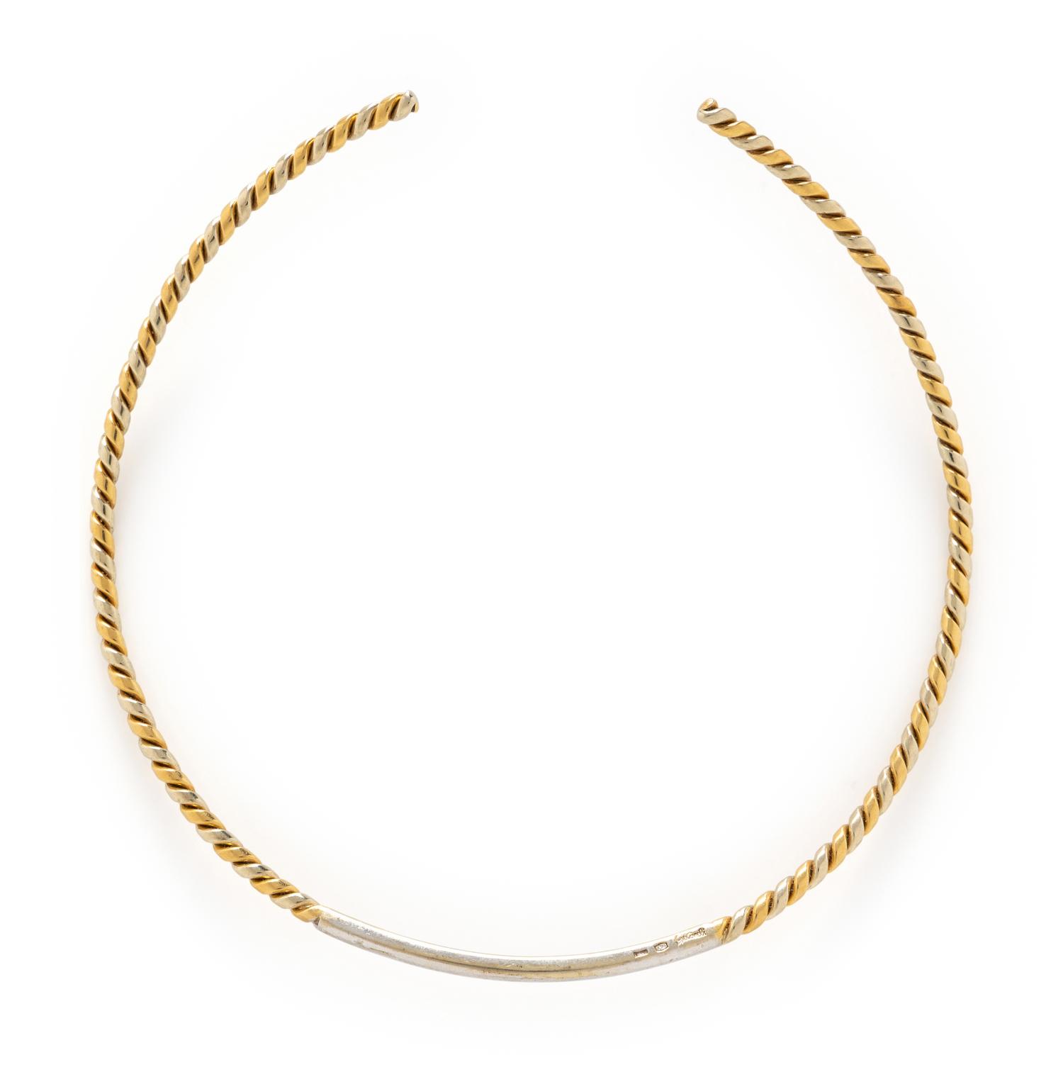 BICOLOR GOLD AND DIAMOND TORQUE NECKLACE