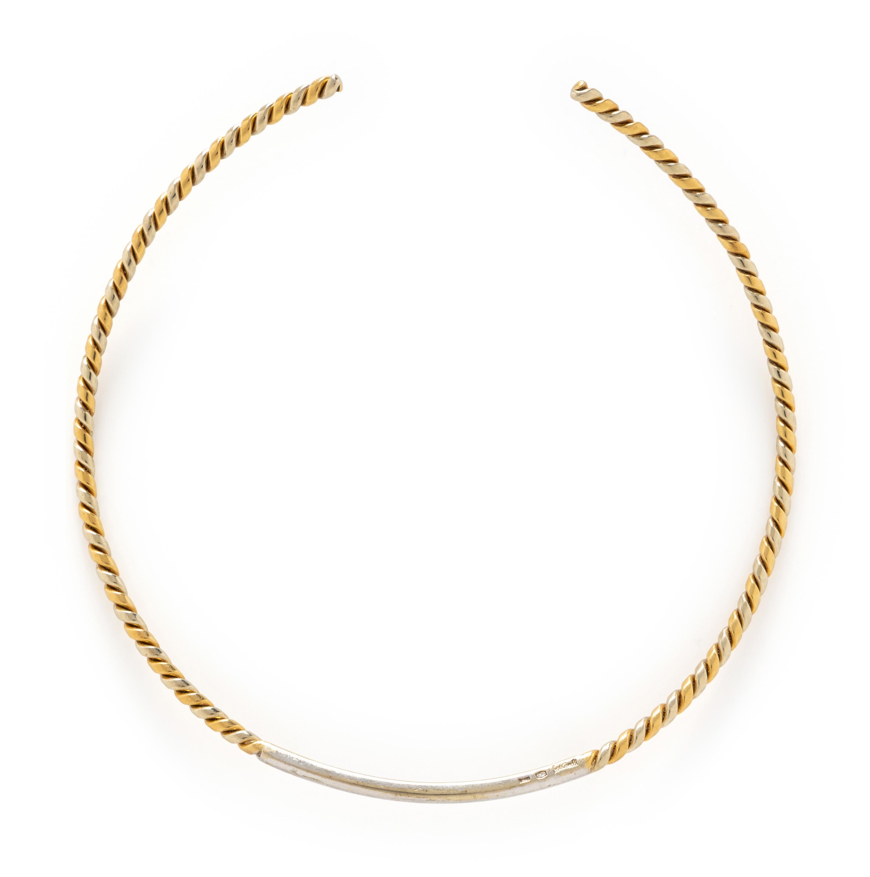 BICOLOR GOLD AND DIAMOND TORQUE NECKLACE