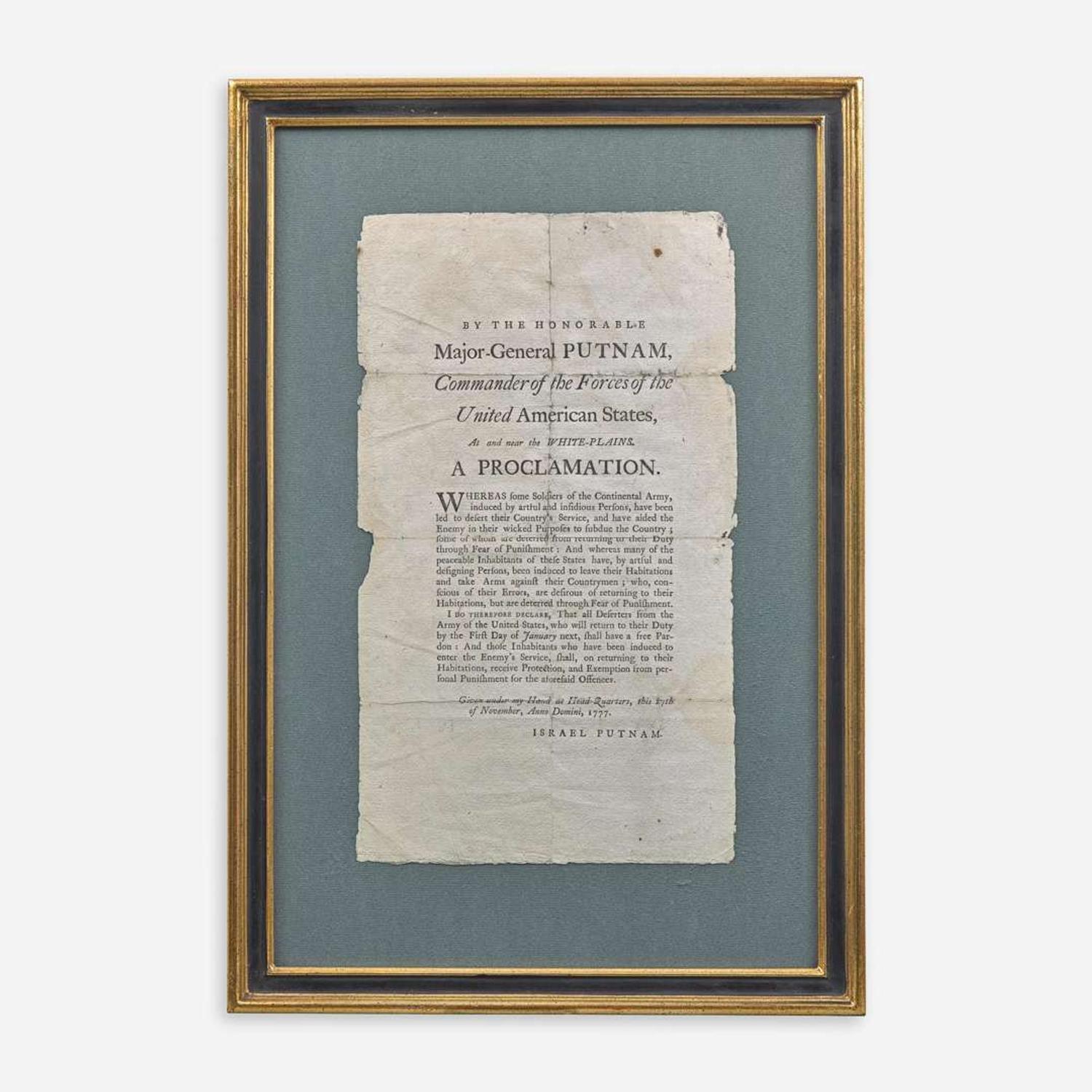 [Americana] [American Revolution] Putnam, Israel By the Honorable Major-General Putnam, Commander of the Forces of the United American States, At and near the White-Plains