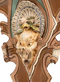 A Pair of Continental Carved and Painted Wood Wall Brackets