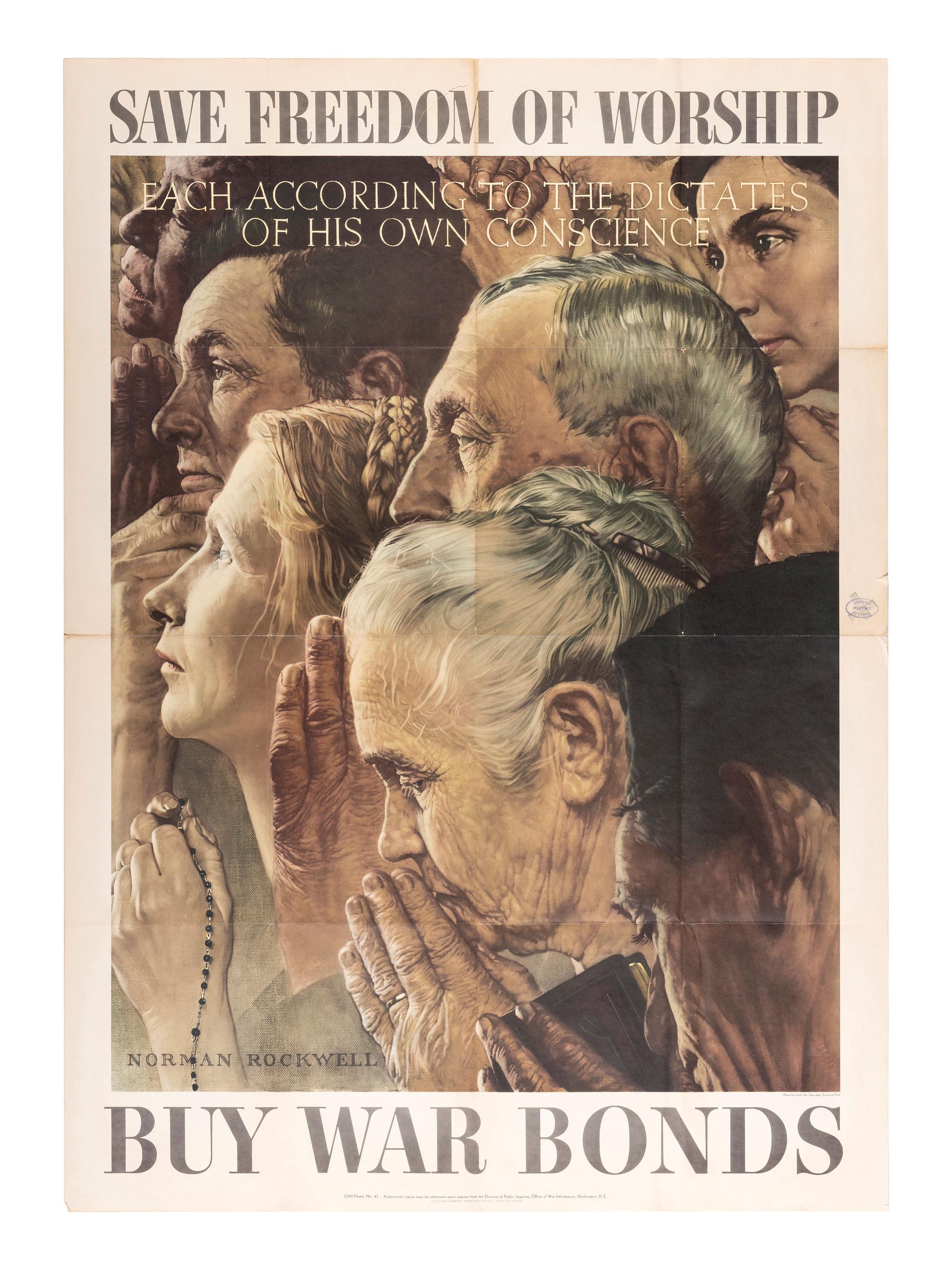 [WORLD WAR II]. ROCKWELL, Norman, artist. Group of 4 posters illustrating Rockwell's "four freedoms," comprising: