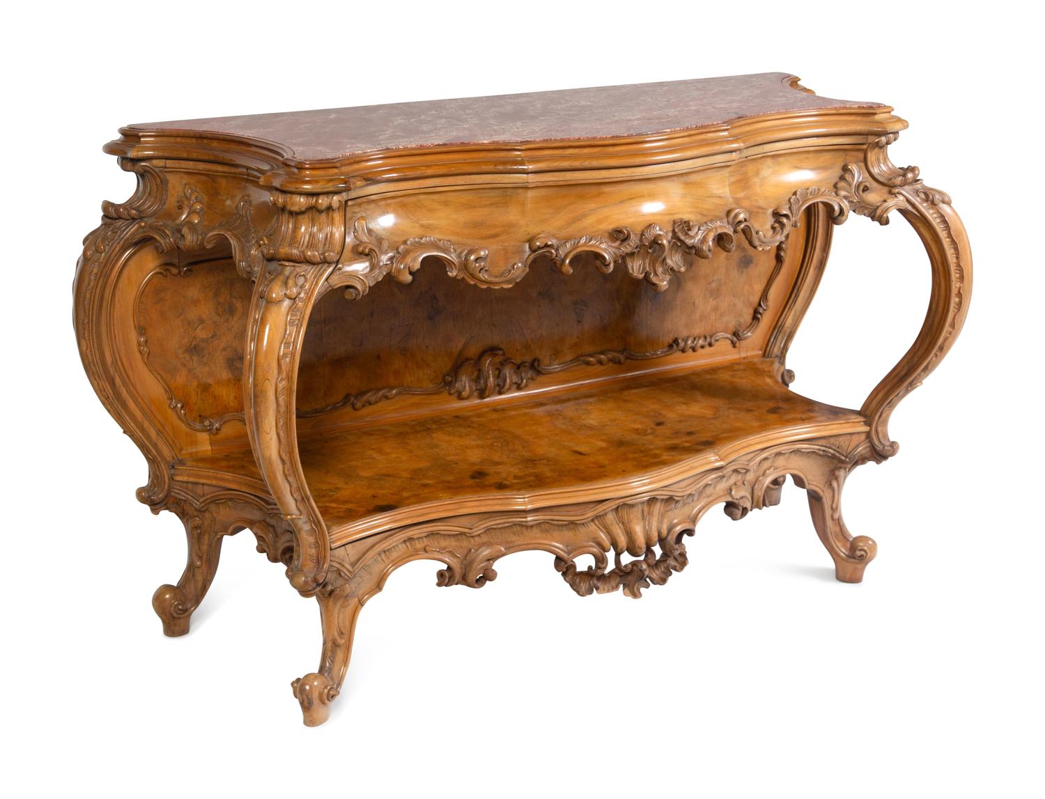 An Italian Rococo Style Carved Walnut Marble-Top Server