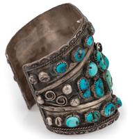 Wide Navajo Silver and Turquoise Cuff Bracelet