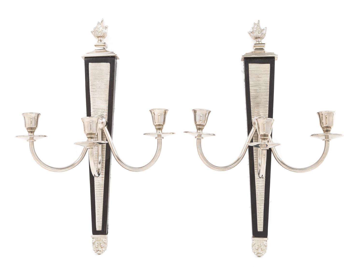American, MID 20TH CENTURY, a pair of Art Deco style three-light sconces