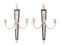 American, MID 20TH CENTURY, a pair of Art Deco style three-light sconces