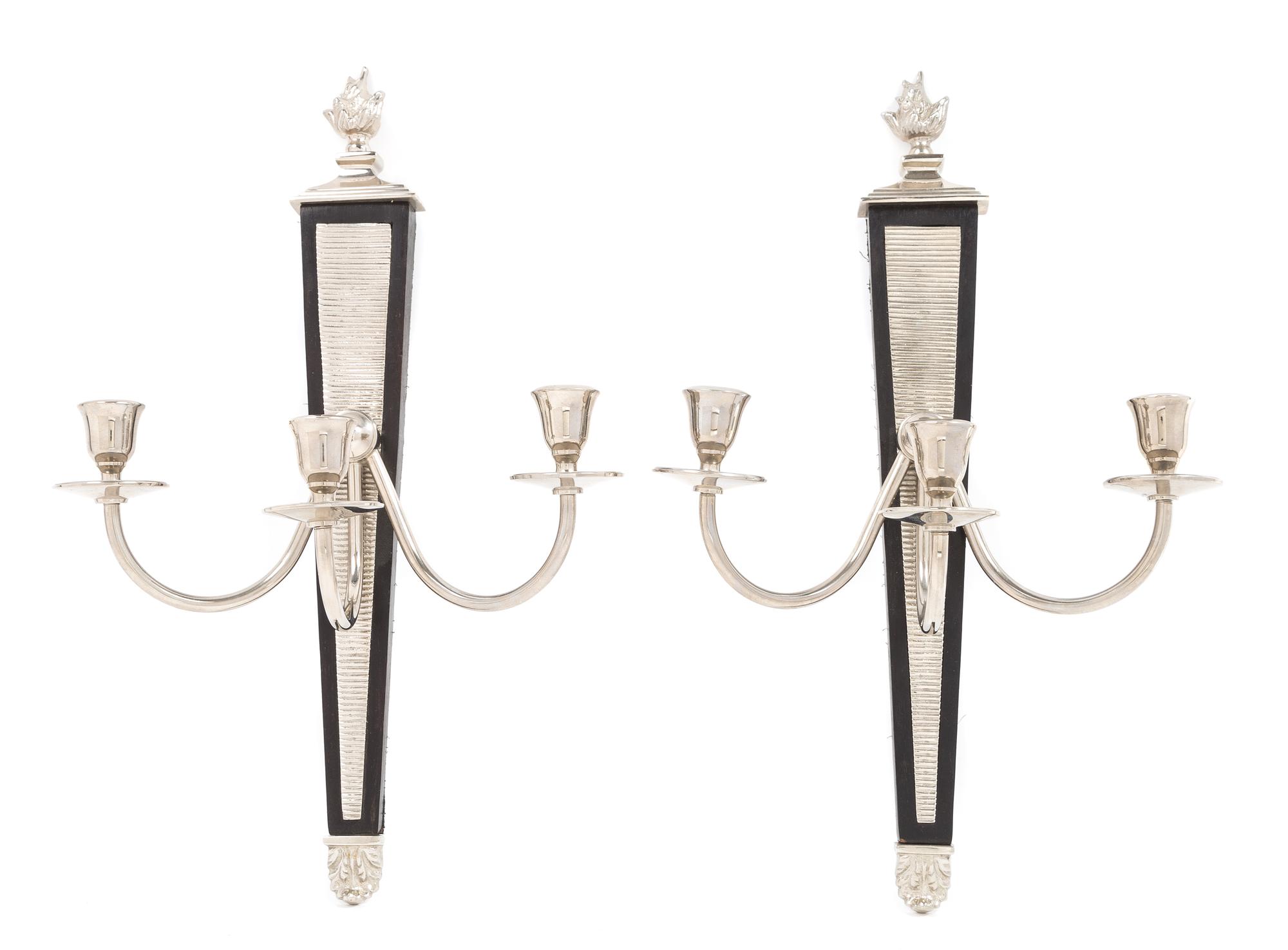 American, MID 20TH CENTURY, a pair of Art Deco style three-light sconces