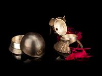 Two Japanese Silver Helmet-Form Bonbonnière