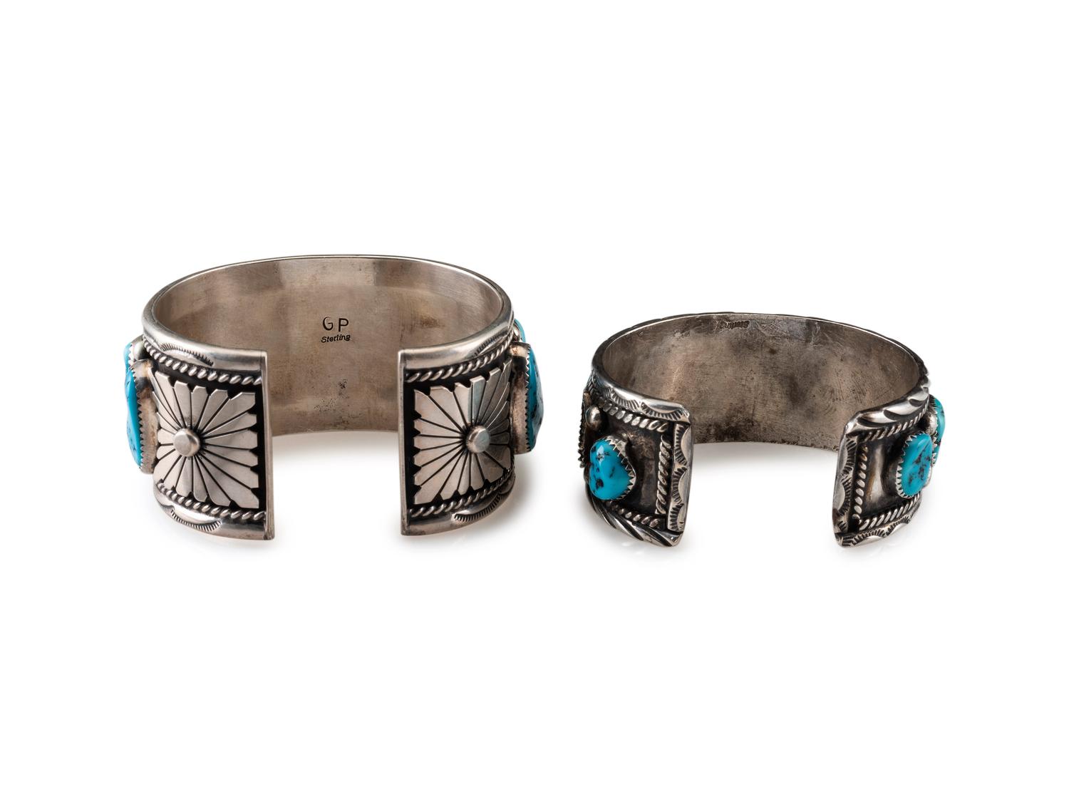 Navajo Silver and Turquoise Cuff Bracelets