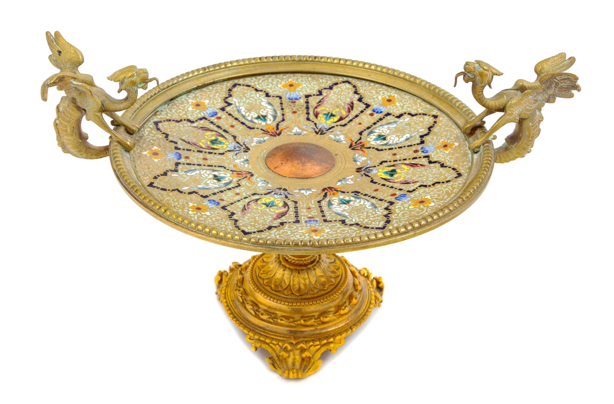 A Continental Gilt Bronze and Champleve Tazza Height 7 3/4 x width 13 1/8 inches. — LATE 19TH/EARLY 20TH CENTURY