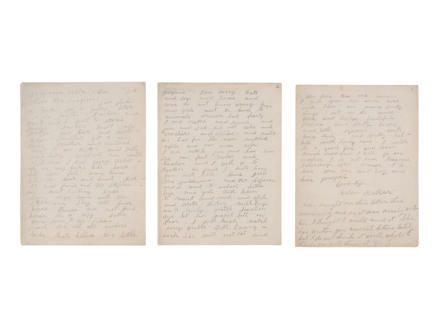 KELLER, Helen Adams (1880-1968) and Michael ANAGNOS (1837-1906 ). A small archive of materials related to Keller and Anagnos, including: