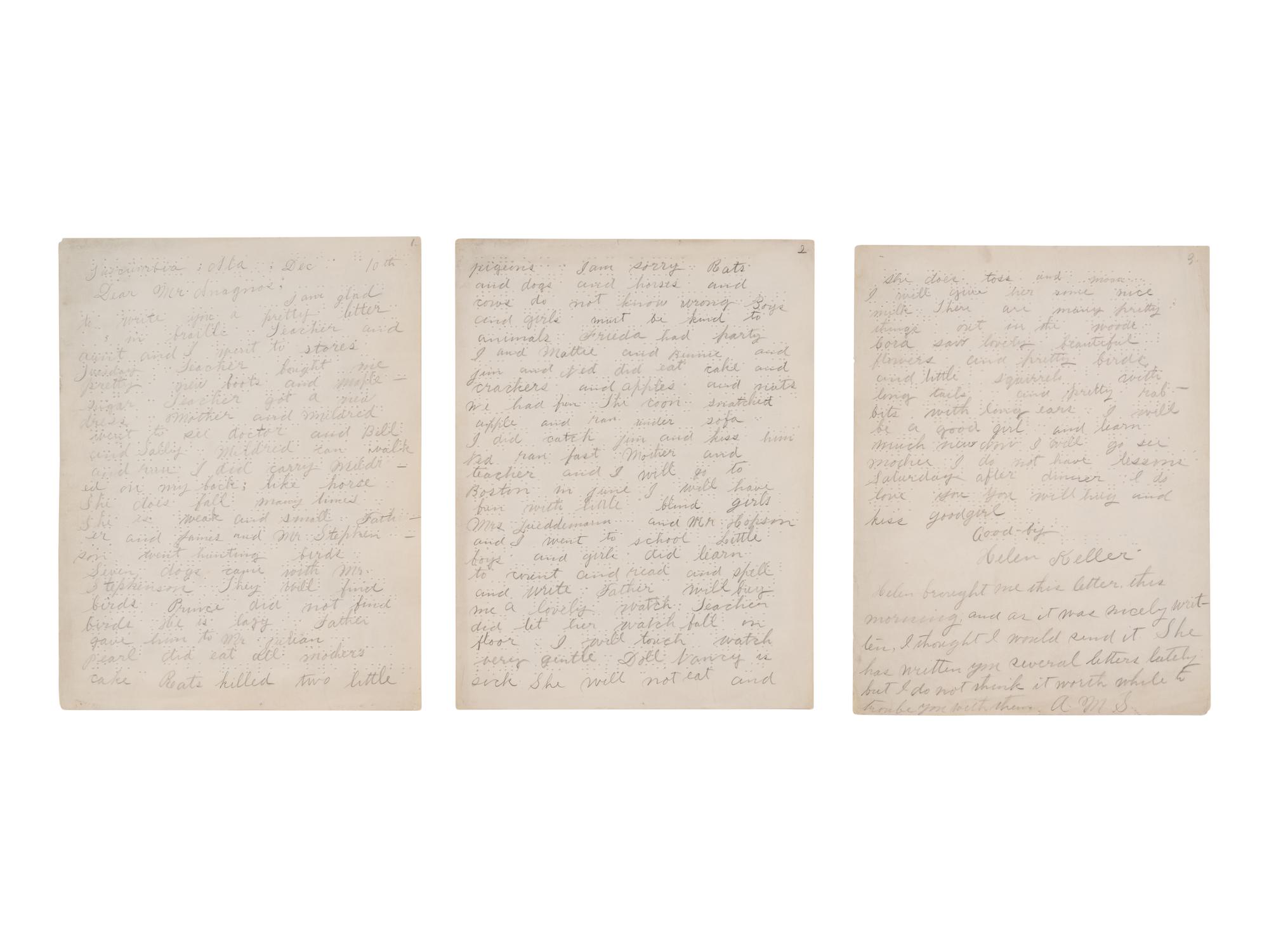 KELLER, Helen Adams (1880-1968) and Michael ANAGNOS (1837-1906 ). A small archive of materials related to Keller and Anagnos, including: