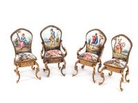 An Austrian Seven-Piece Suite of Enameled and Gilt Metal Miniature Furniture