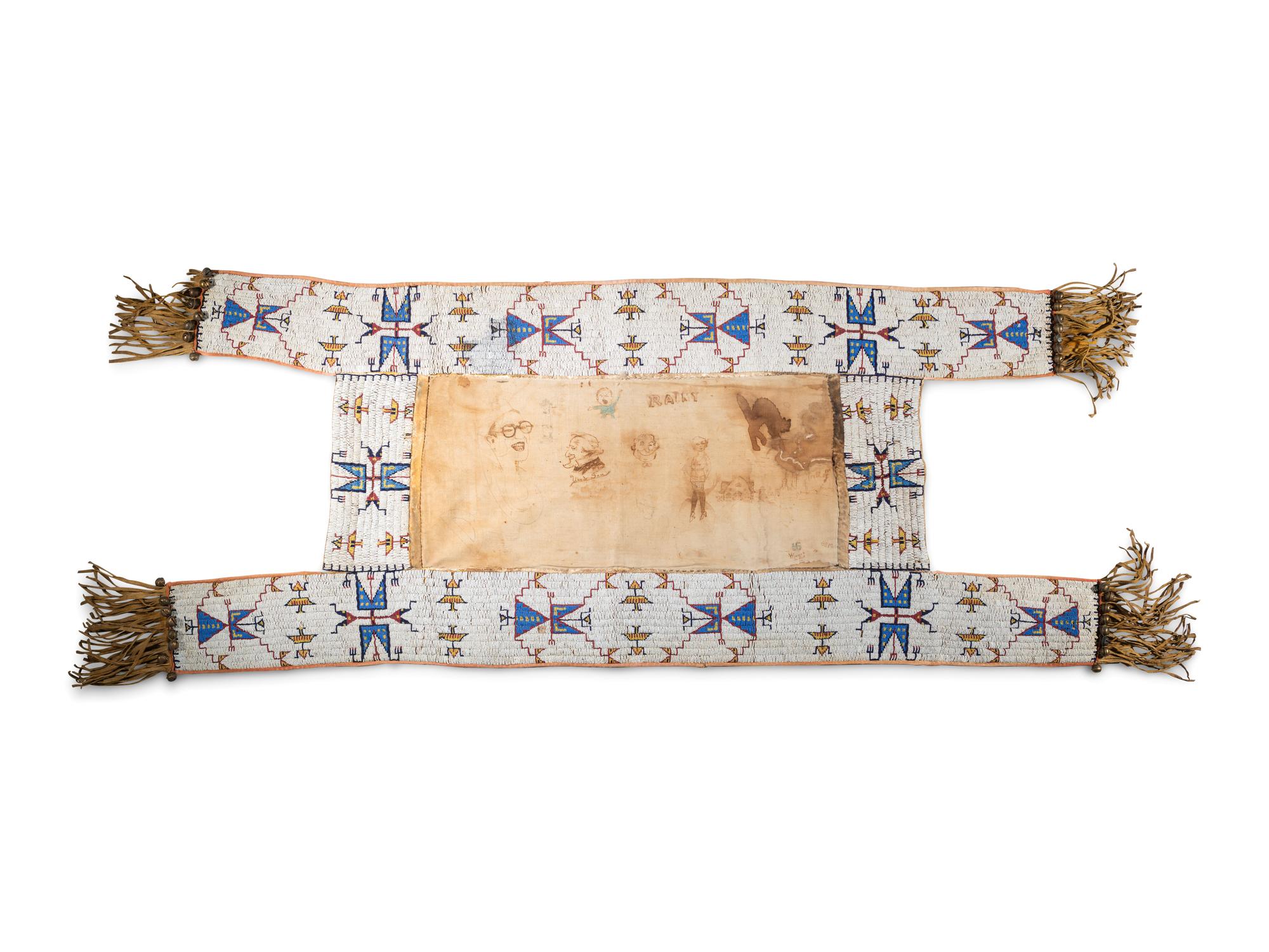 Sioux Beaded Hide Saddle Blanket, with World War I Era Doodles