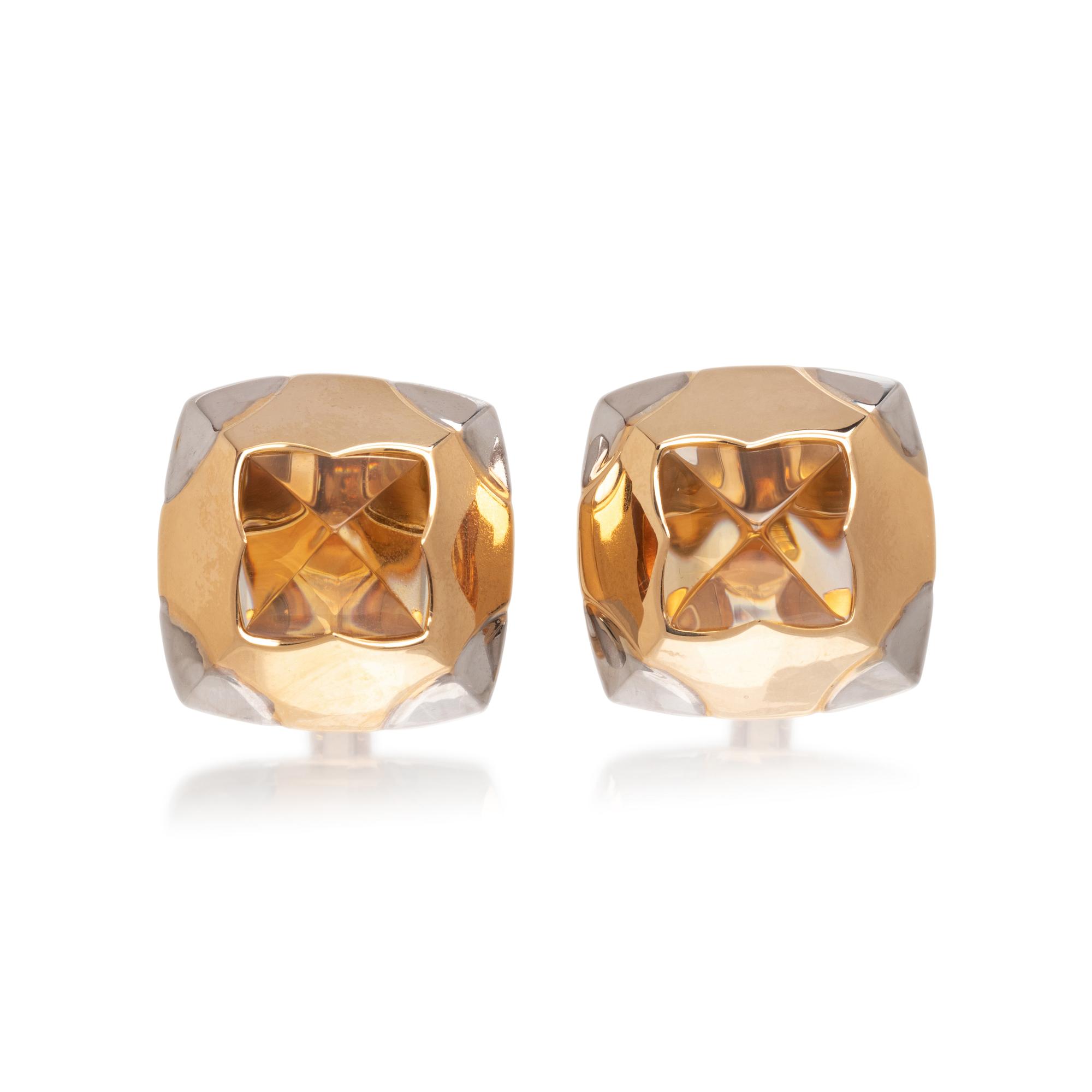 BULGARI, BICOLOR GOLD AND CITRINE CLIP EARRINGS