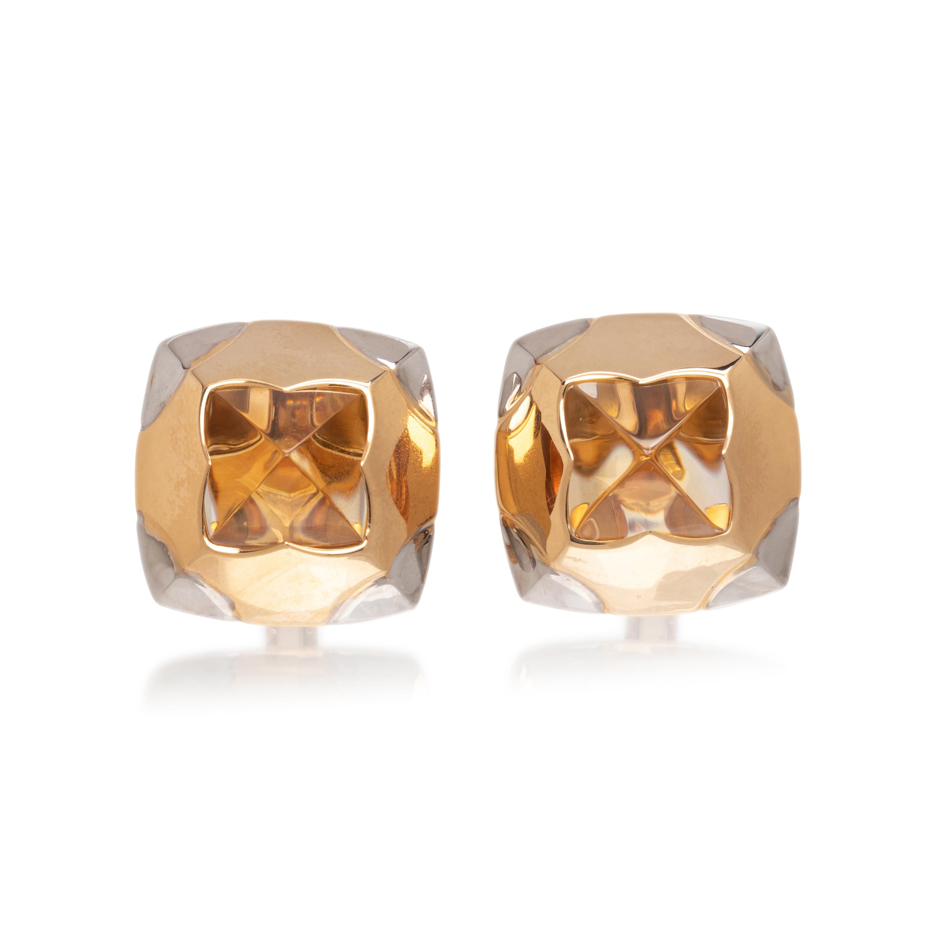 BULGARI, BICOLOR GOLD AND CITRINE CLIP EARRINGS